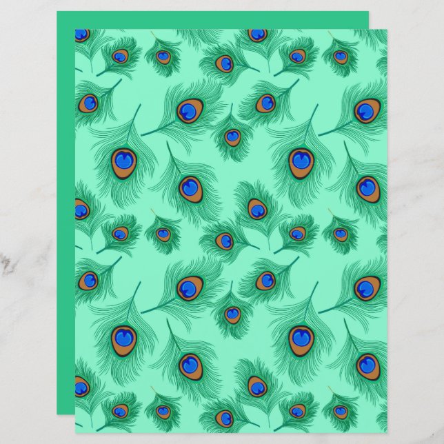 Penas Turquesas de Pavão em Aqua Leve (Frente/Verso)