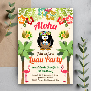 Pengim Havaiano Fofo Convite de Aniversário Luau