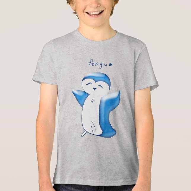Pengu Happy Penguin (LtBlue) Kids Tshirt (Frente)