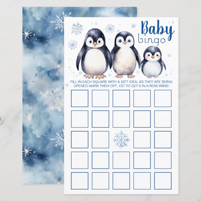 Penguin Baby Bingo Game - Tema de inverno (Frente/Verso)