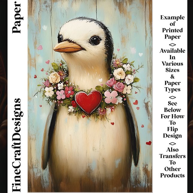 Penguin, Floral Heart Garland CH7 Scrapbook Paper (Criador carregado)