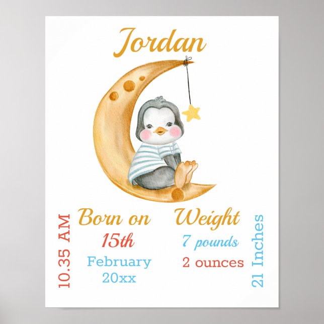 Penguin Half Moon Baby Stats Poster (Frente)