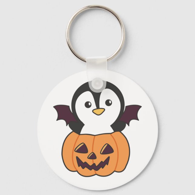 Penguin Halloween Pumpkin Bat Costume Chaveiro (Frente)