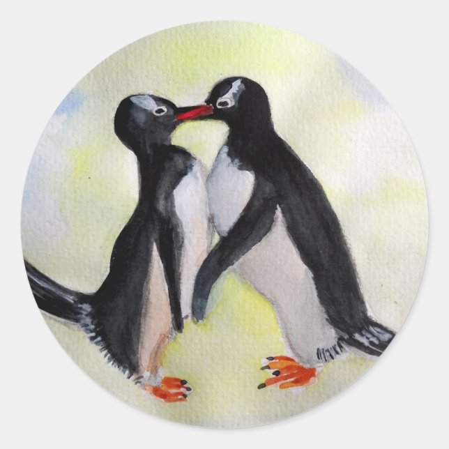 Penguin Kiss, adesivo de arte em aquarela (Frente)