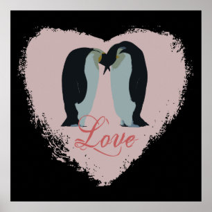 Penguin Love Heart Poster