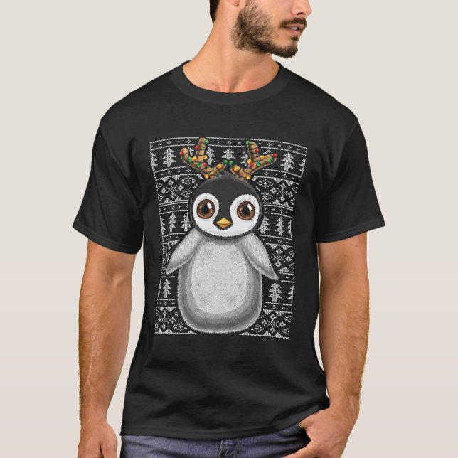 Penguin Reindeer, Suéter Feio, Presente De Natal (Frente)