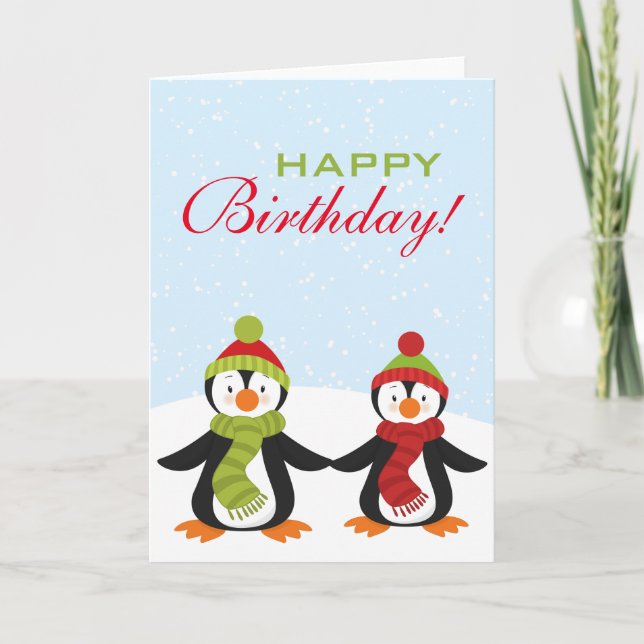 Penguins Winter Wonderland Birthday - Cartão de Sa (Frente)