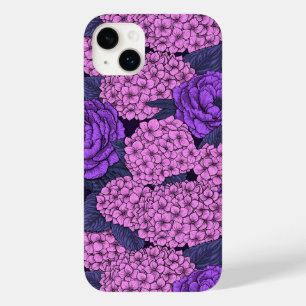 Penia e hidrangea em rosa e violeta