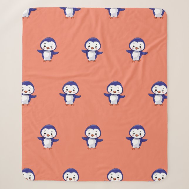 Penquim de cor branca estampado em sherpa cobertor (Frente)