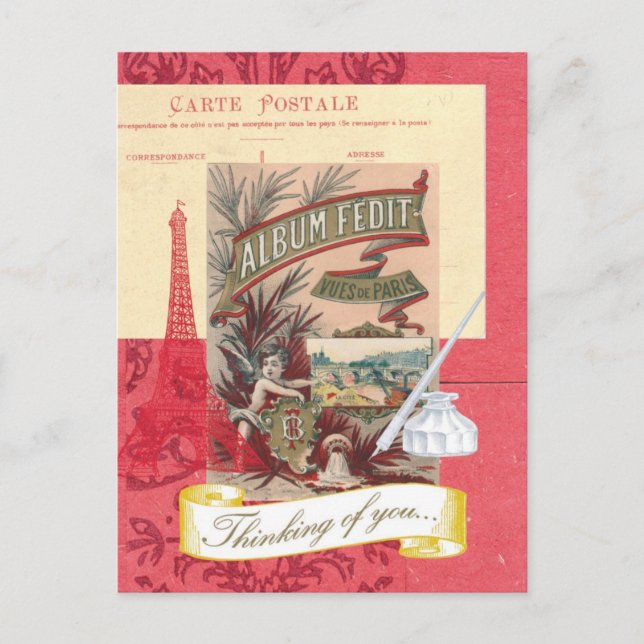 Pensando em Você Cartão Postal Colagem Parisiense (Frente)