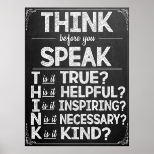 Pense antes de falar sobre o Poster da sala de aul