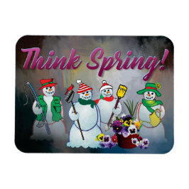 pense o primavera com boneco de neve e ímã dos