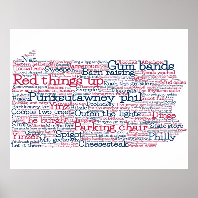 Pensilvânia EUA Slang Word Art Map Poster (Frente)