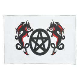 Pentacle pagão e dois vermelhos e dragões pretos