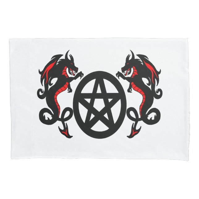 Pentacle pagão e dois vermelhos e dragões pretos (Frente)