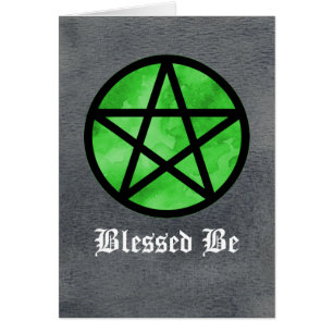 Pentacle verde no cartão preto da aguarela