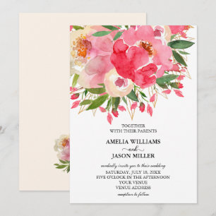 Peões Aquarela Convites De Casamento Floral