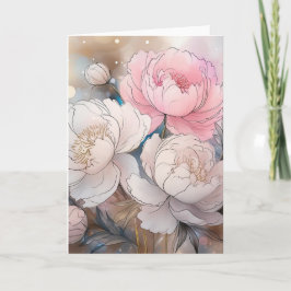 Peônia bela floral, cartão de saudação aquarela
