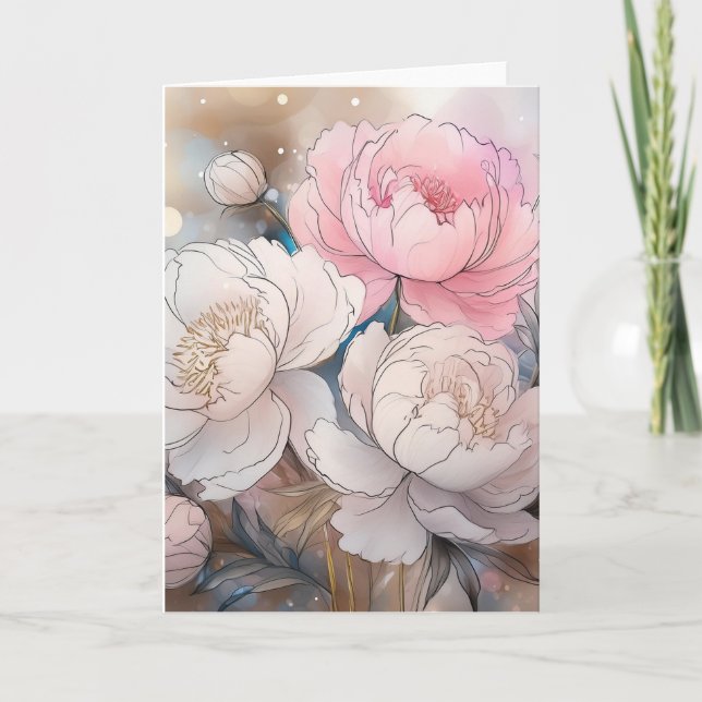 Peônia bela floral, cartão de saudação aquarela (Frente)