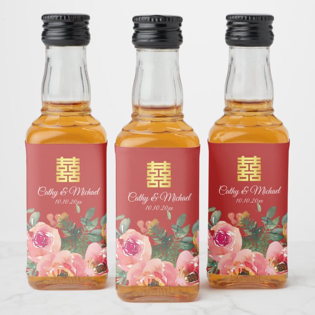 Peônia floral dupla felicidade casamento chinês ve (Garrafas)