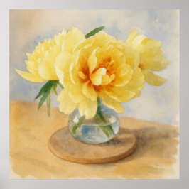 Peônias Amarelas – Impressão de Arte em Aquarela