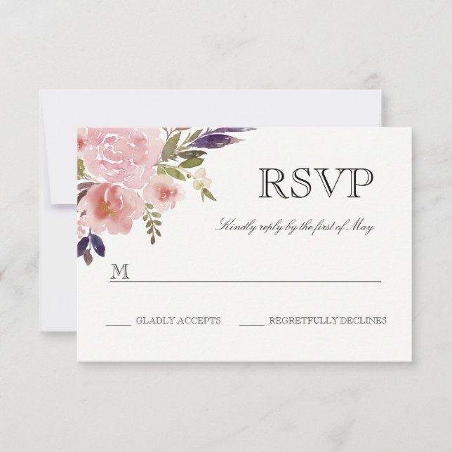 Peônias Aquarela Rosa Roxo RSVP (Frente)