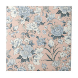 Peônias Azuis Floral Botânico Vintage Pêssego