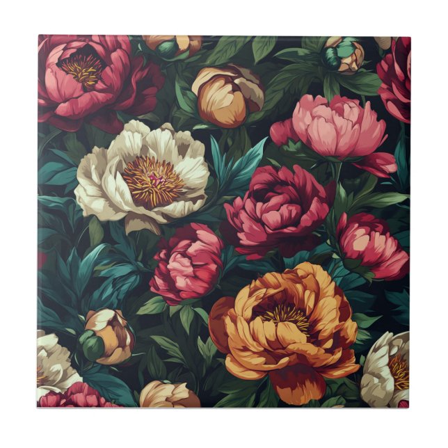 Peonias Botânicas Azulejos Cerâmicos Para Chão Int (Frente)