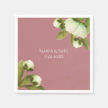 Peônias Brancas com Guardanapos Azul Poeira