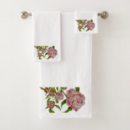 Peônias budistas num conjunto de toalhas de banho