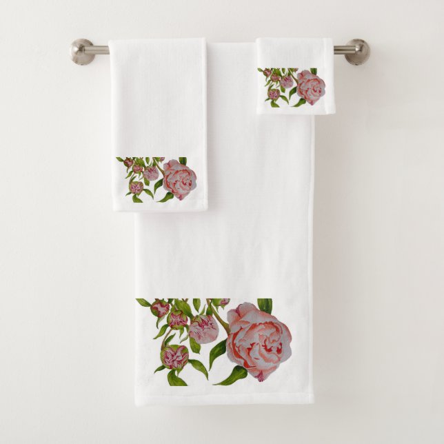 Peônias budistas num conjunto de toalhas de banho (Insitu)
