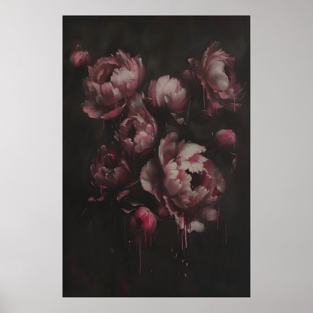 Peônias Cor-de-Rosa Flores Escuras Impressão de Ar (Frente)