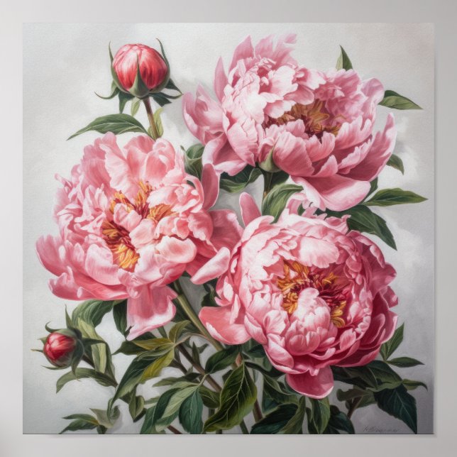 Peônias cor-de-rosa Impressão (Frente)