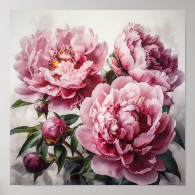 Peônias cor-de-rosa Impressão (Frente)