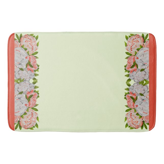 Peônias cortadas num tapete de banho (Frente)