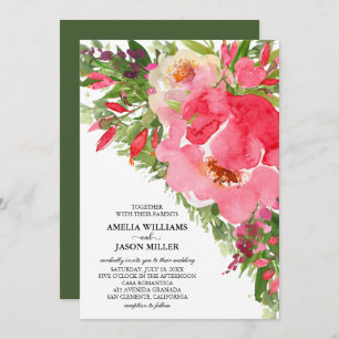 Peônias de aquarela Convites para Casamento Floral