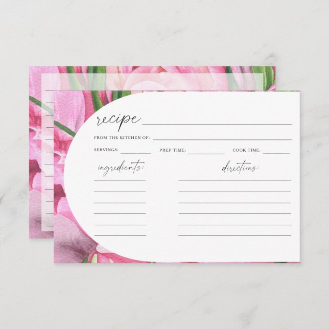 Peônias de aquarela - receita de chá de panela (Frente/Verso)