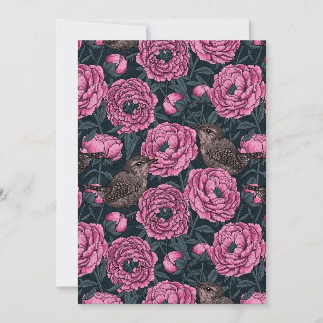 Peônias e cornetas em cinzas escuras (Frente)