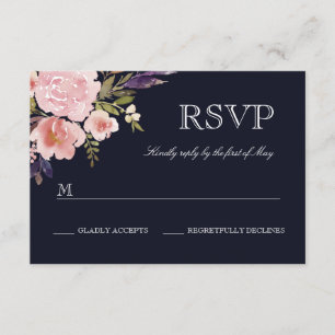 Peônias Rosa Azul-Marinho em Aquarela RSVP