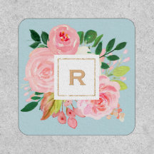 Pêonias Rosa Douradas, Azul Floral, Elegante