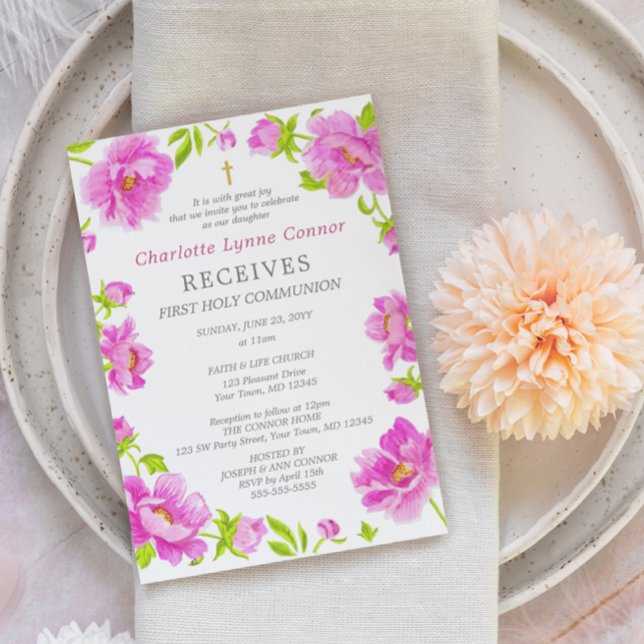 Pêonias Rosa Primeiro Convite Comunitário Sagrado (Criador carregado)