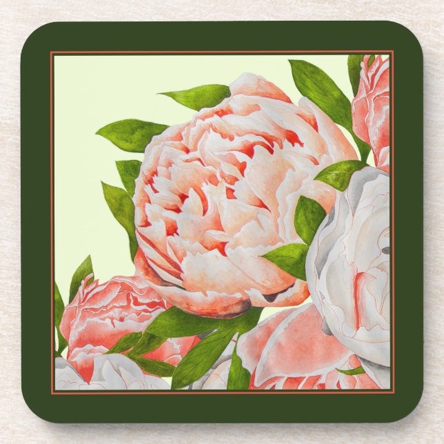 Peônias Sortidas em um Conjunto de Porta-Copos (Frente)