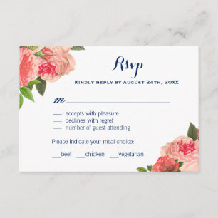 Peonie coral em cartões do marinho RSVP