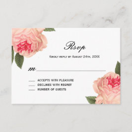 Peonie Romântico de Coral com Placas RSVP de Faixa