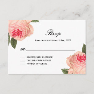 Peonie Romântico de Coral com Placas RSVP de Faixa