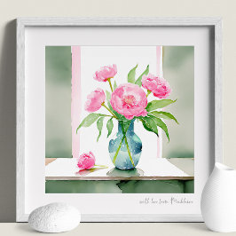 Peonies Rosa Aquarela Impressão de Cotação Pessoal