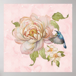 Peony Buquê e Hummingbird Poster