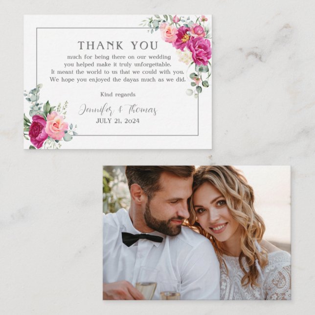 Peony e Rosa Greenery Cartões de agradecimentos (Frente/Verso)