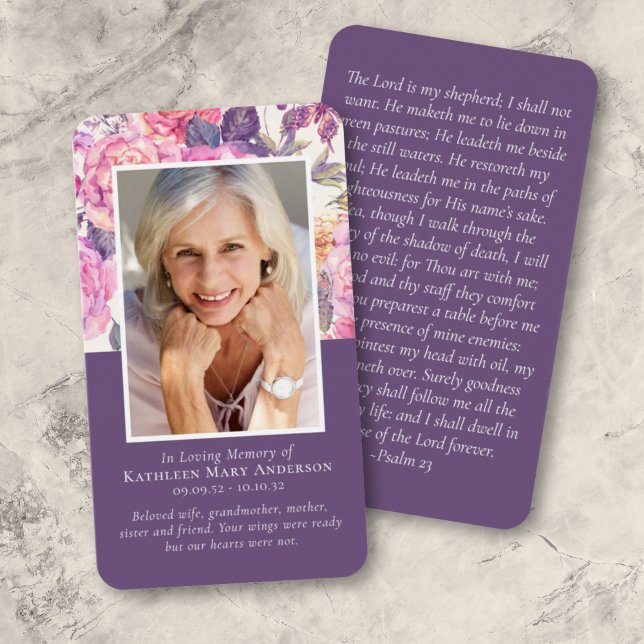 Peony Floral Memorial Prayer Card (Criador carregado)