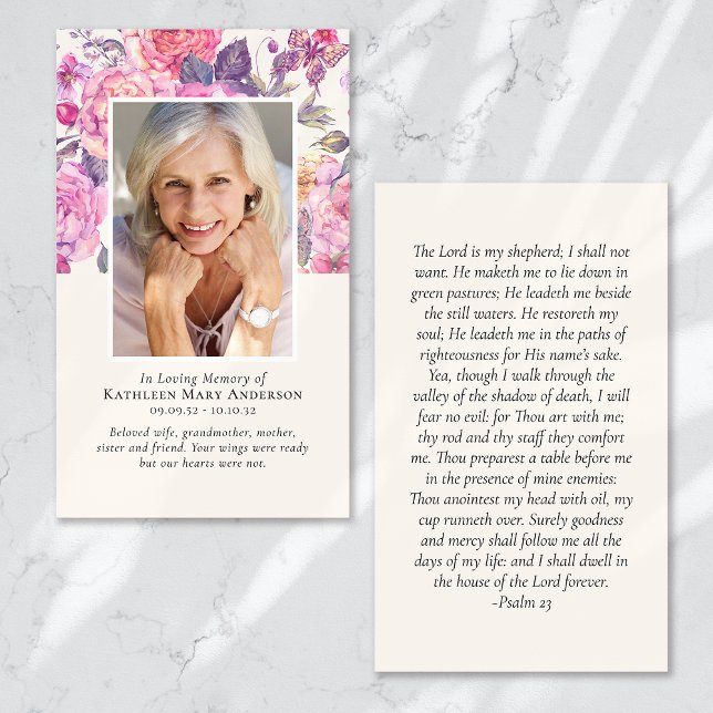 Peony Floral Memorial Prayer Card (Criador carregado)
